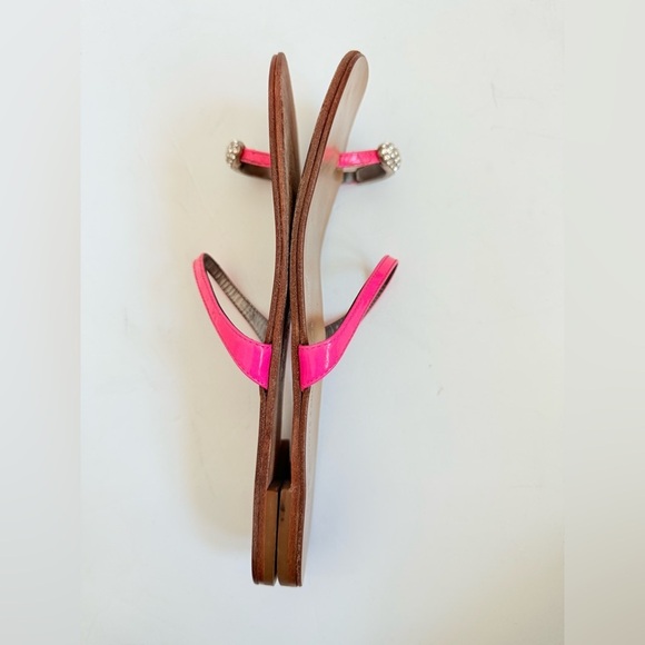 Giuseppe Zannoti Neon Pink Patent Leather rhinestone toe ring flat sandals EU 37 - Picture 5 of 9